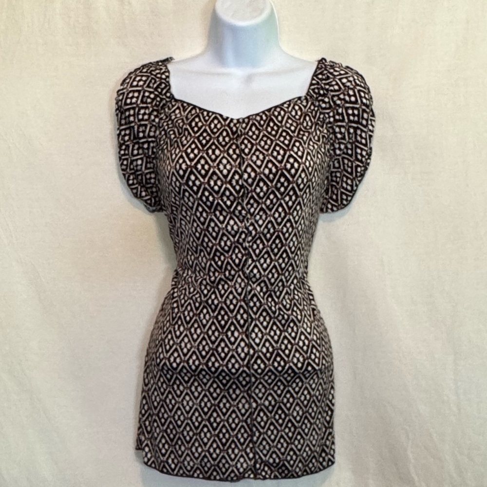G-191 Max‎ Studio Black Brown & White Short Sleeve Pullover Blouse Size M